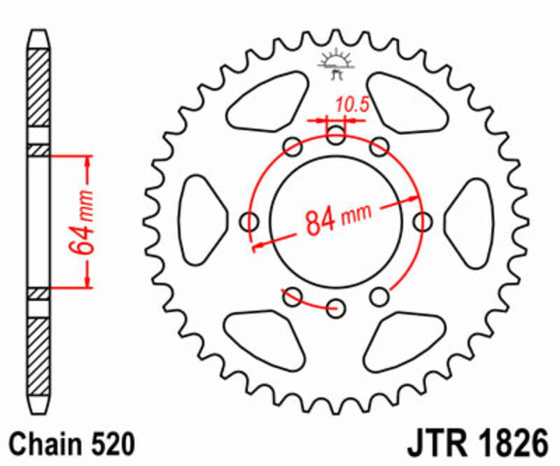 Corona JT SPROCKETS acero estándar 1826 - Paso 520 JT SPROCKETS JTR1826.40