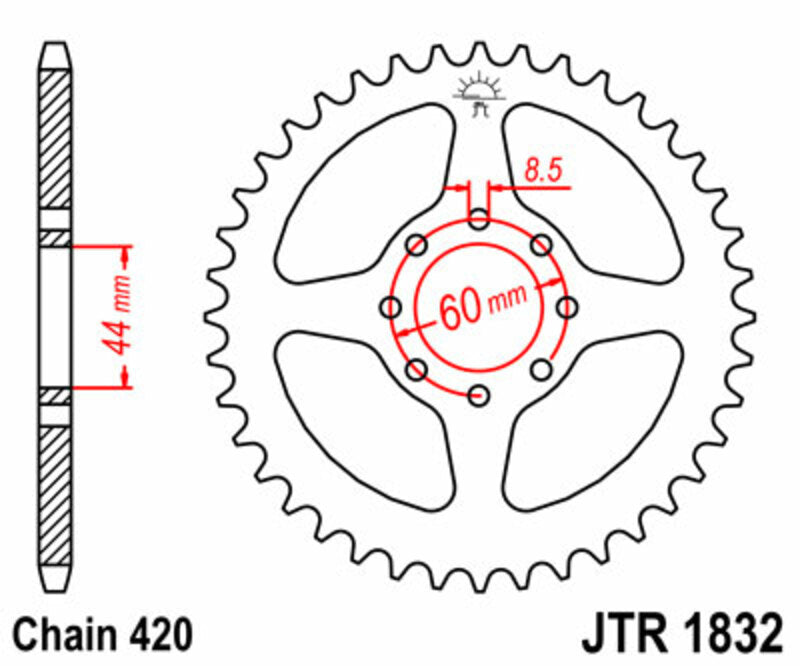 Corona JT SPROCKETS acero estándar 1832 - Paso 420 JT SPROCKETS JTR1832.52