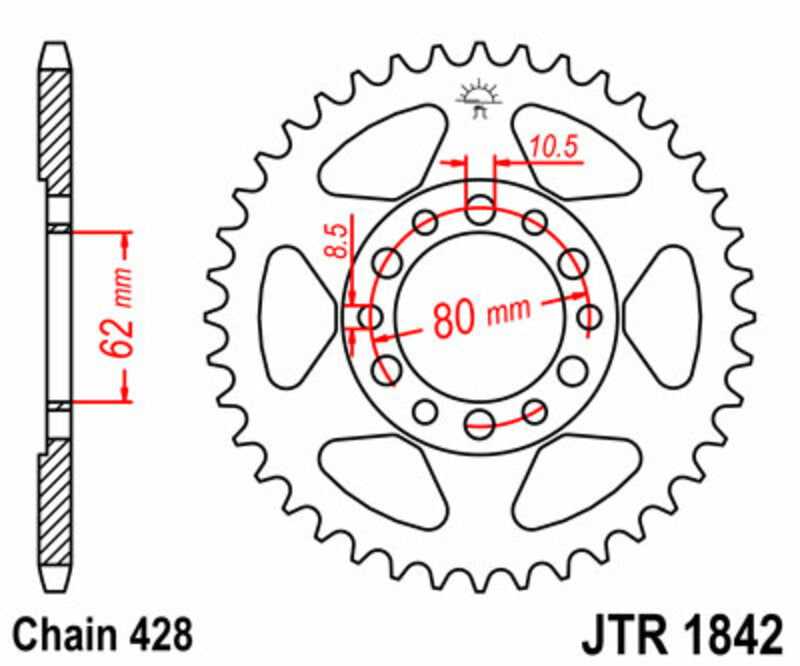 Corona JT SPROCKETS acero estándar 1842 - Paso 428 JT SPROCKETS JTR1842.51