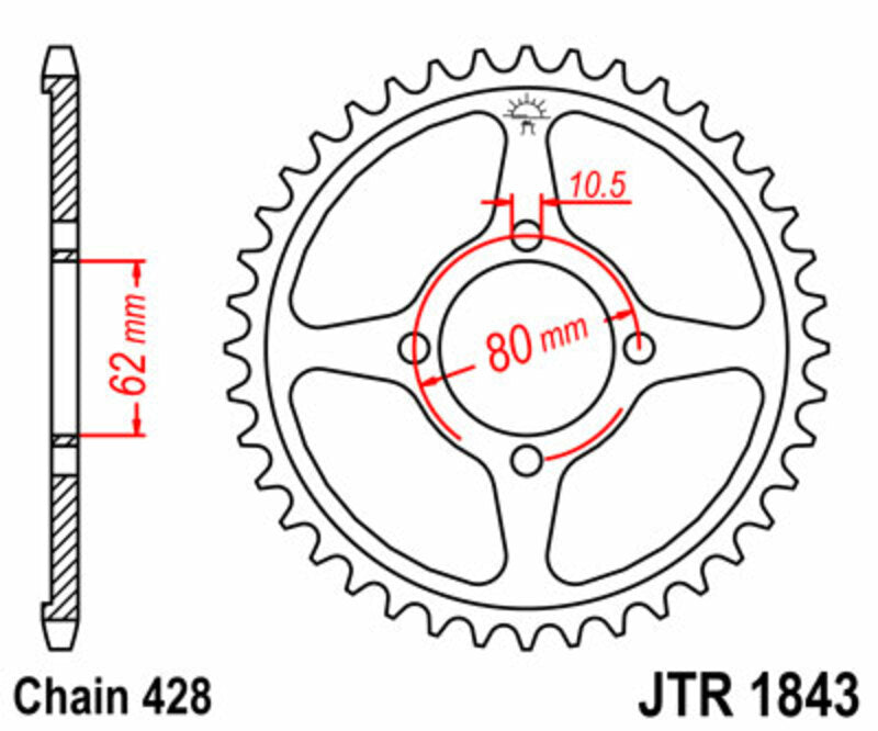 Corona JT SPROCKETS acero estándar 1843 - Paso 428 JT SPROCKETS JTR1843.54