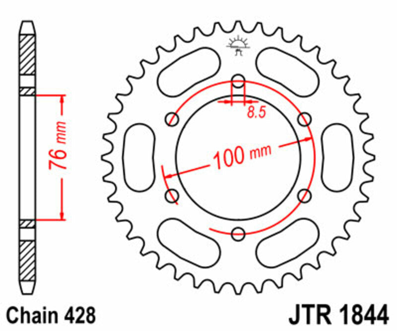 Corona JT SPROCKETS acero estándar 1844 - Paso 428 JT SPROCKETS JTR1844.48