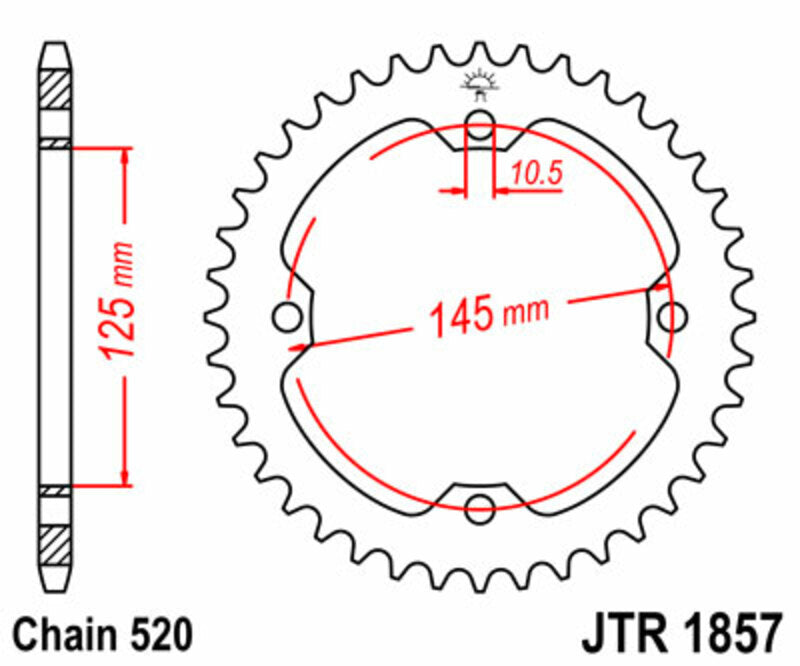 Corona JT SPROCKETS acero estándar 1857 - Paso 520 JT SPROCKETS JTR1857.40