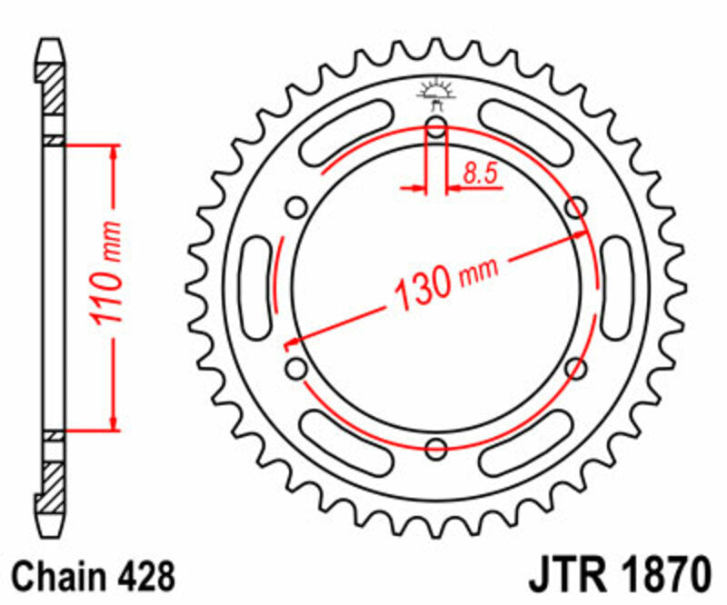 Corona JT SPROCKETS acero estándar 1870 - Paso 428 JT SPROCKETS JTR1870.46
