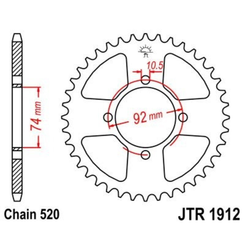 Corona JT 1912 de acero con 42 dientes JT SPROCKETS JTR1912.42