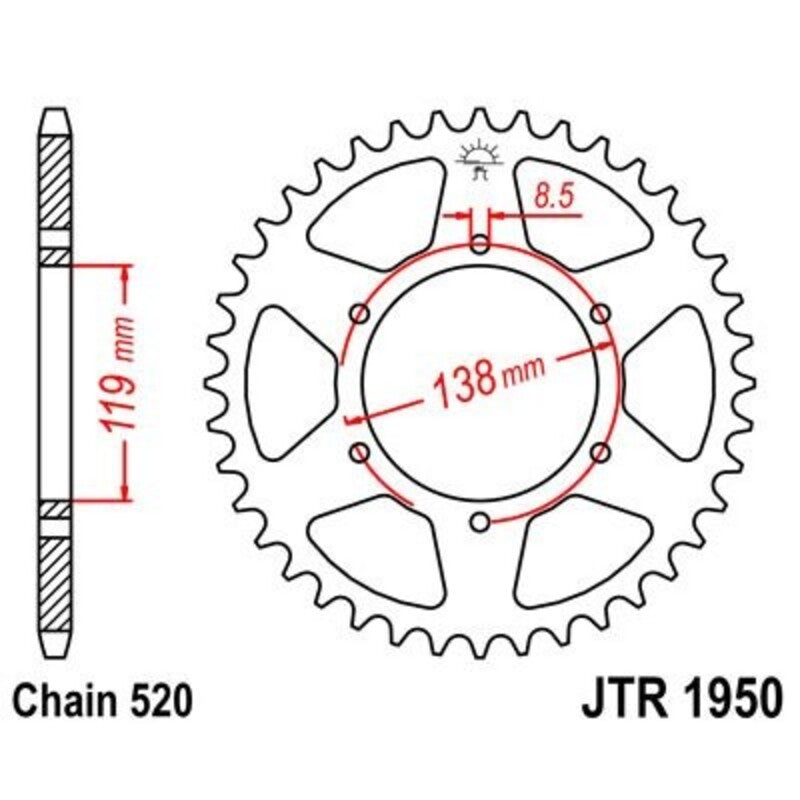 Corona JT 1950 de acero con 48 dientes JT SPROCKETS JTR1950.48