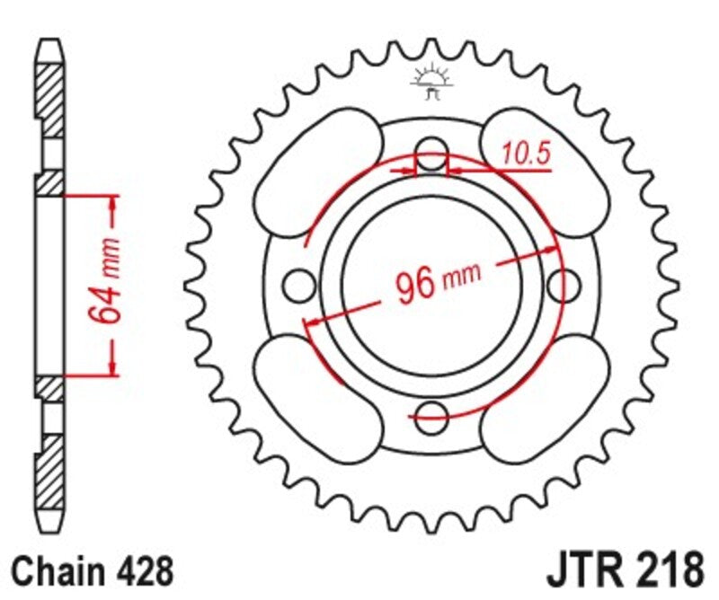 Corona JT 218 de acero Honda CG125 44 dientes JT SPROCKETS JTR218.44