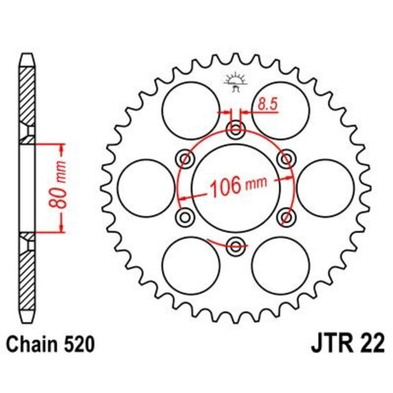 Corona JT 22 de acero con 45 dientes JT SPROCKETS JTR22.45