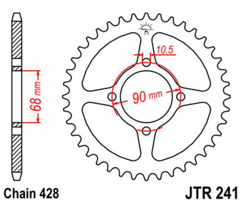 Corona JT SPROCKETS acero estándar 241 - Paso 428 JT SPROCKETS JTR241.53