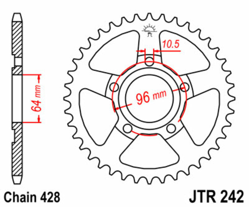 Corona JT SPROCKETS acero estándar 242 - Paso 428 JT SPROCKETS JTR242.53