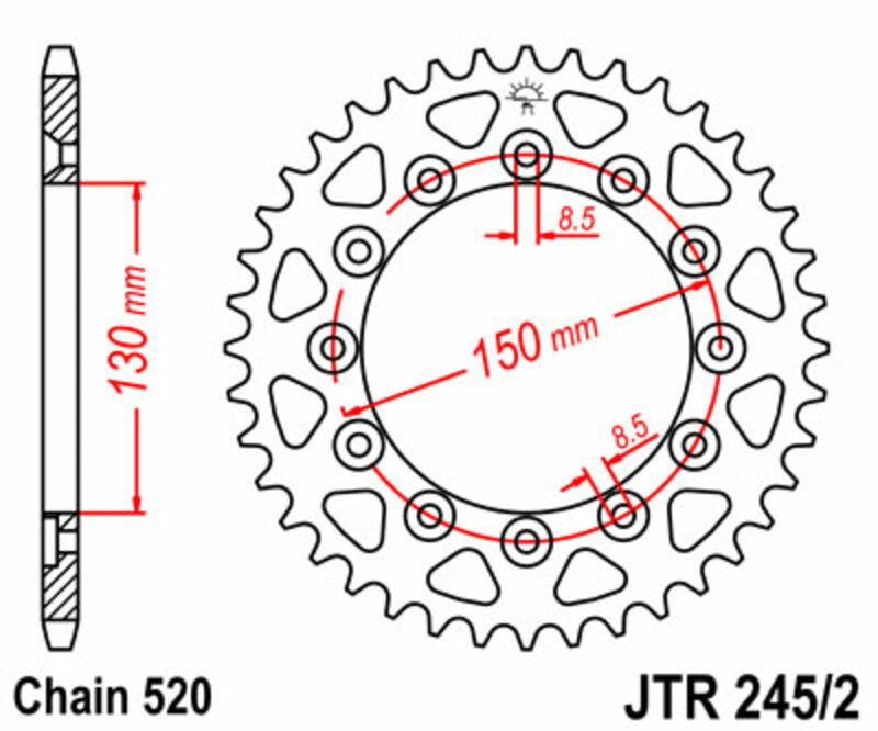 Corona JT SPROCKETS acero estándar 245/2 - Paso 520 JT SPROCKETS JTR245/2.38