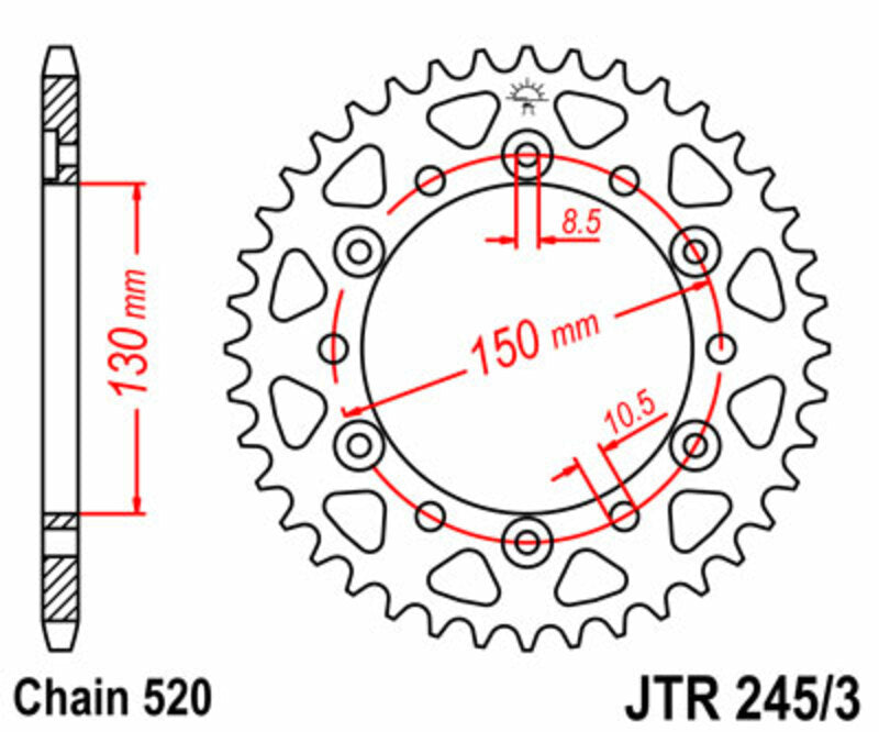 Corona JT SPROCKETS acero estándar 245/3 - Paso 520 JT SPROCKETS JTR245/3.47