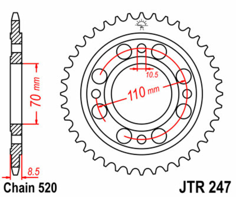 Corona JT SPROCKETS acero estándar 247 - Paso 520 JT SPROCKETS JTR247.36