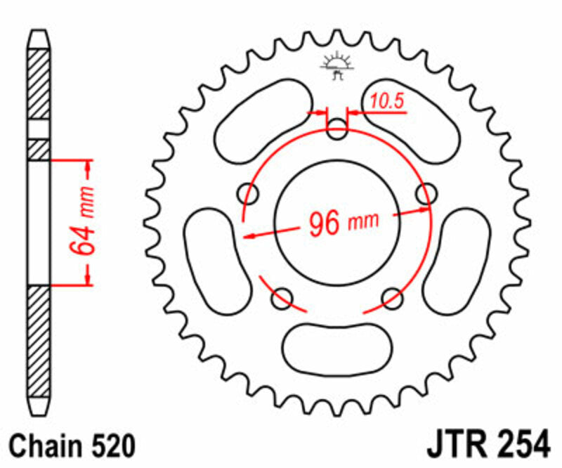 Corona JT SPROCKETS acero estándar 254 - Paso 520 JT SPROCKETS JTR254.37