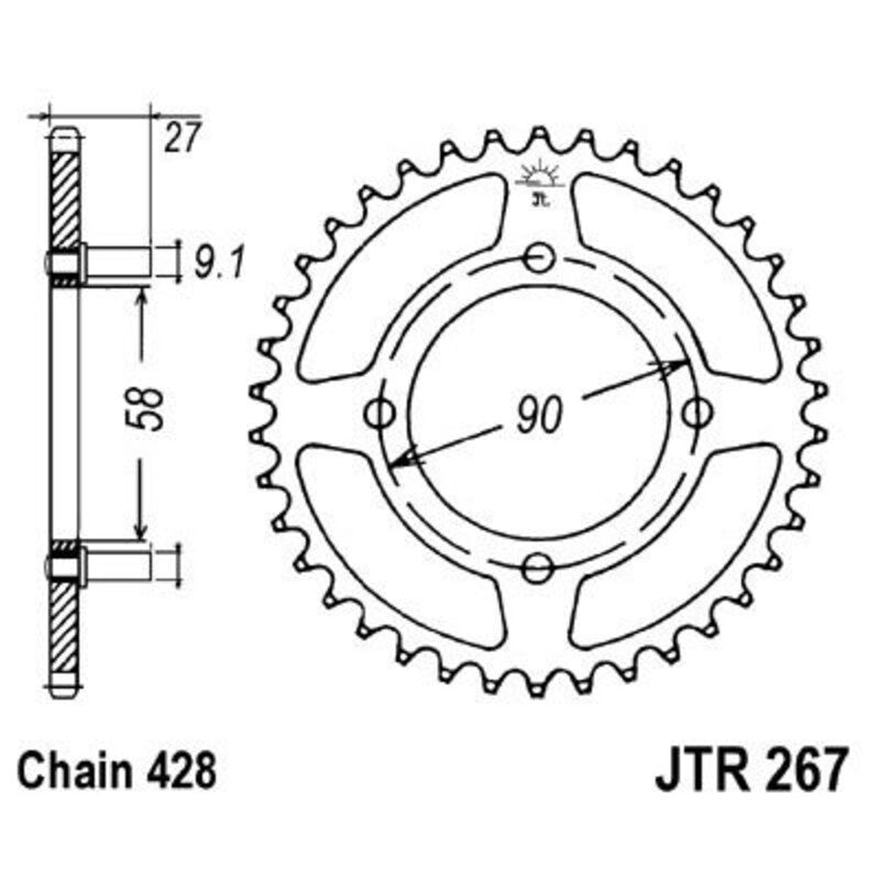 Corona JT 267 de acero con 39 dientes JT SPROCKETS JTR267.39