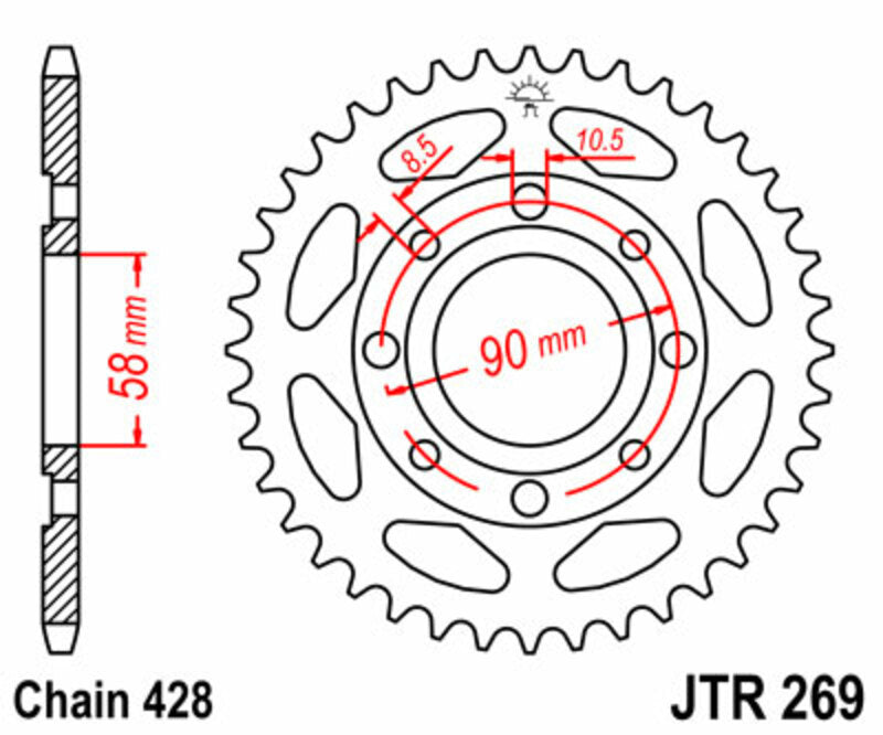 Corona JT SPROCKETS acero estándar 269 - Paso 428 JT SPROCKETS JTR269.46