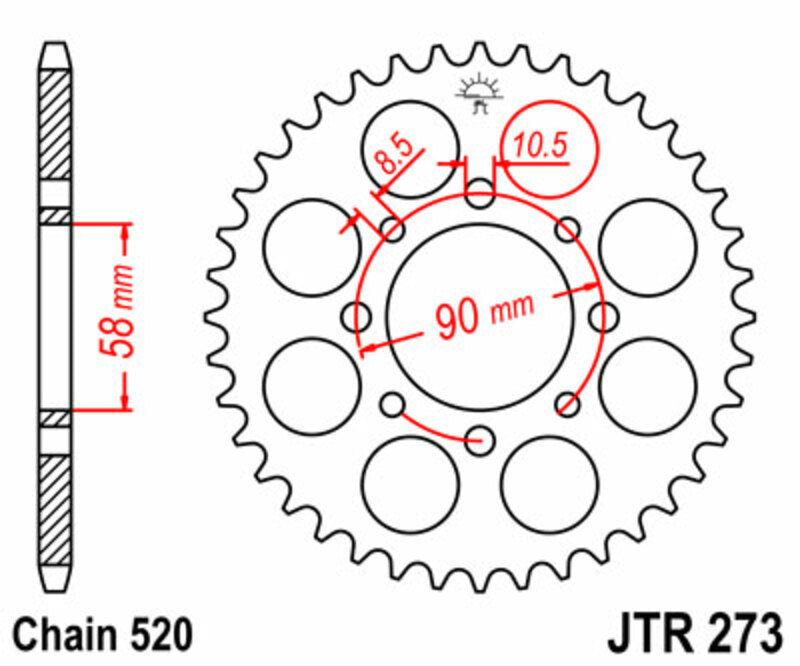 Corona JT SPROCKETS acero estándar 273 - Paso 520 JT SPROCKETS JTR273.44