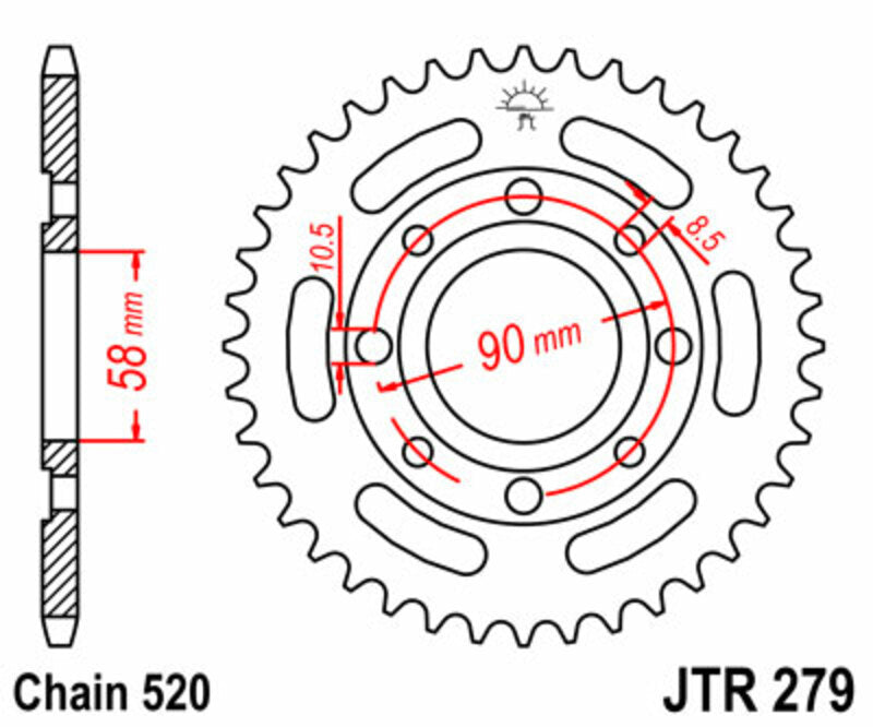 Corona JT SPROCKETS acero estándar 279 - Paso 520 JT SPROCKETS JTR279.31