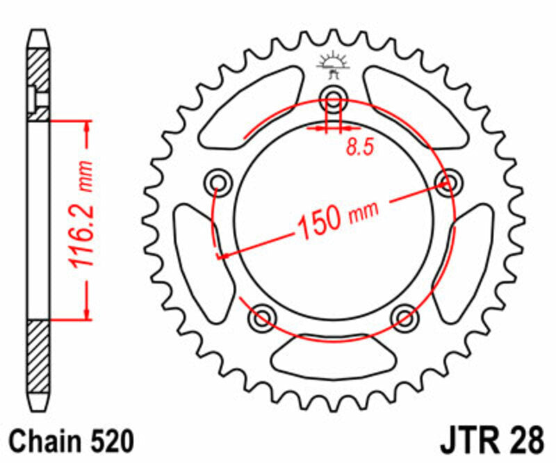 Corona JT 28 de acero con 42 dientes JT SPROCKETS JTR28.42