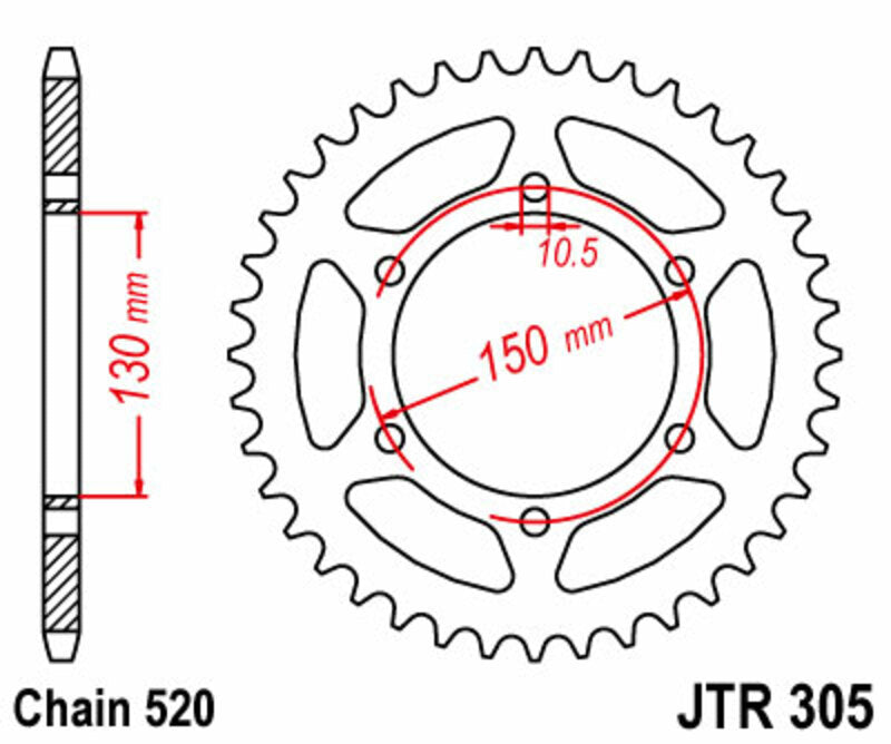 Corona JT SPROCKETS acero estándar 305 - Paso 520 JT SPROCKETS JTR305.46