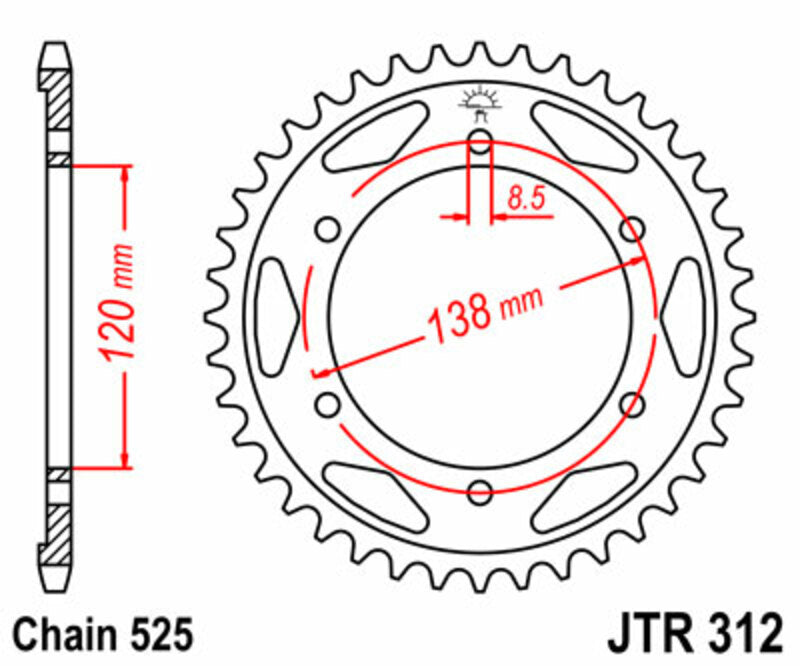 Corona JT SPROCKETS acero estándar 312 - Paso 525 JT SPROCKETS JTR312.40