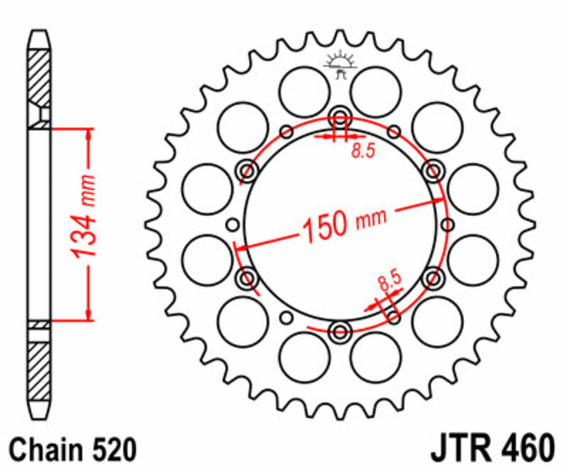 Corona JT SPROCKETS acero estándar 460 - Paso 520 JT SPROCKETS JTR460.45