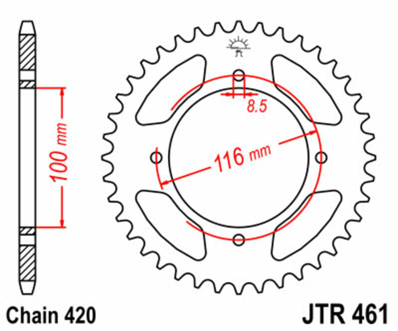 Corona JT 461 de acero con 51 dientes JT SPROCKETS JTR461.51