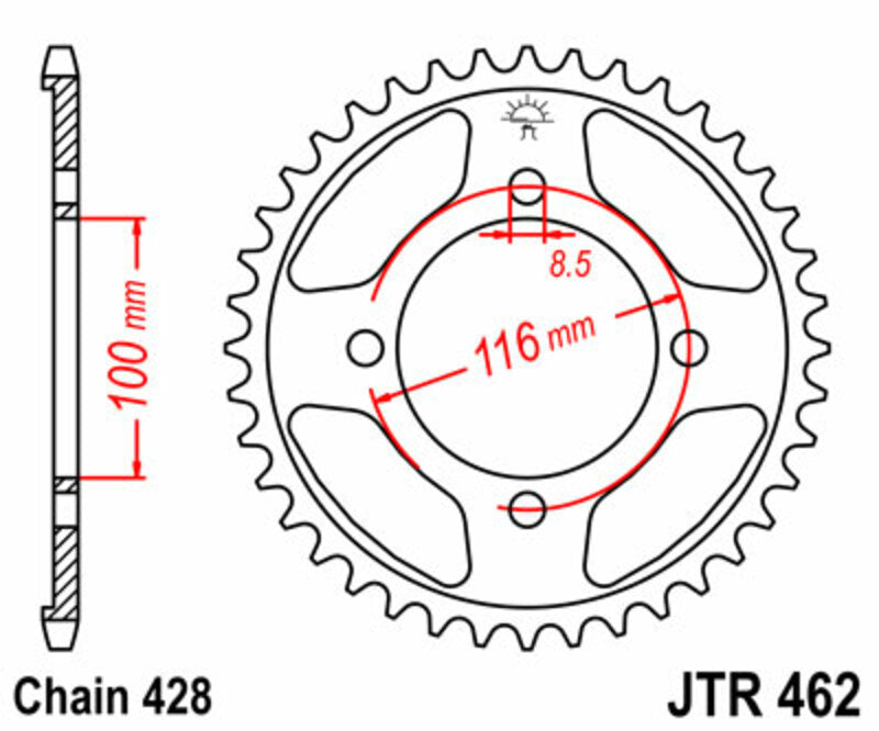 Corona JT SPROCKETS acero estándar 462 - Paso 428 JT SPROCKETS JTR462.50