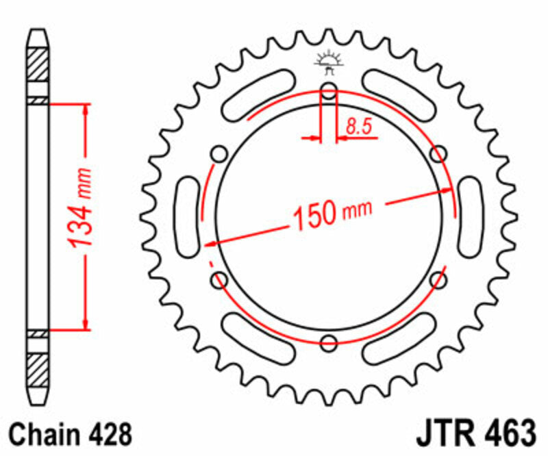 Corona JT SPROCKETS acero estándar 463 - Paso 428 JT SPROCKETS JTR463.50