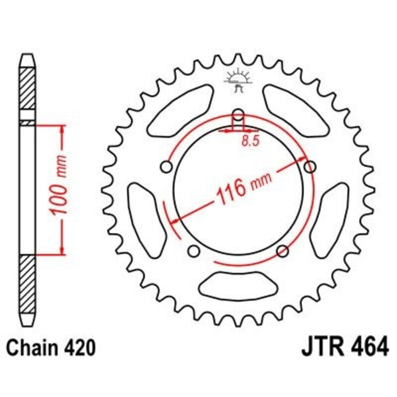 Corona JT 464 de acero con 44 dientes JT SPROCKETS JTR464.44