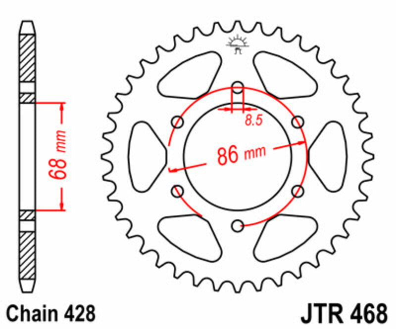 Corona JT SPROCKETS acero estándar 468 - Paso 428 JT SPROCKETS JTR468.46