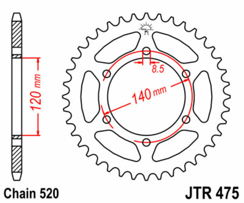Corona JT SPROCKETS acero estándar 475 - Paso 520 JT SPROCKETS JTR475.44