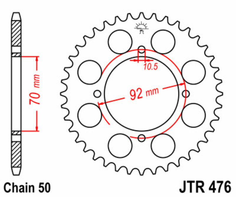 Corona JT 476 de acero con 33 dientes JT SPROCKETS JTR476.33