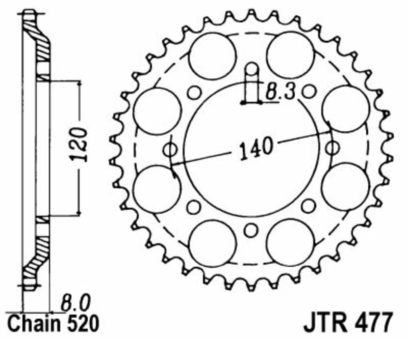 Corona JT SPROCKETS acero estándar 477 - Paso 520 JT SPROCKETS JTR477.43