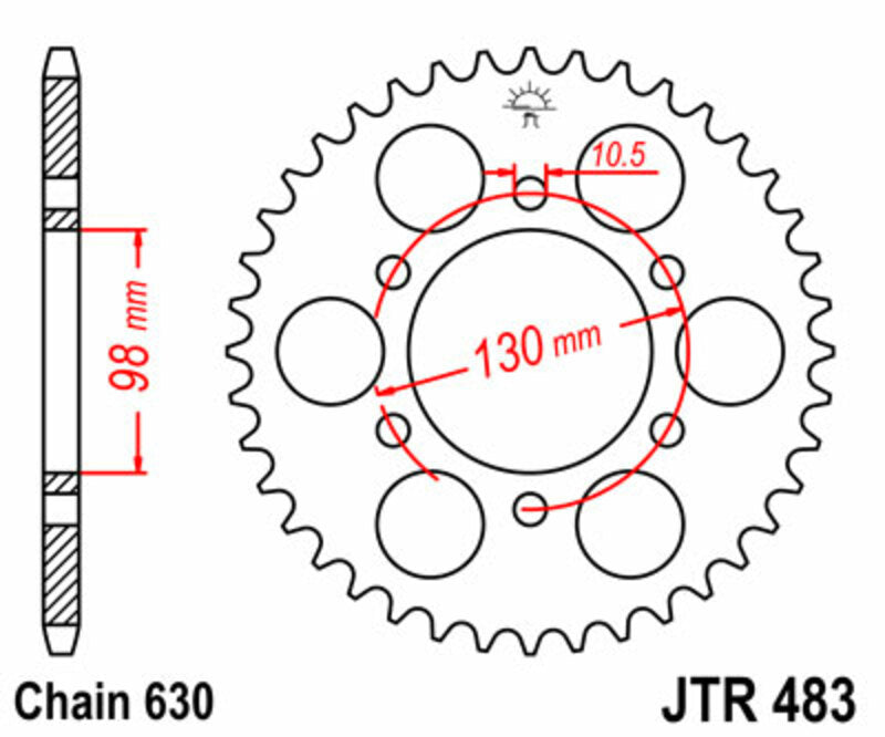 Corona JT SPROCKETS acero estándar 483 - Paso 630 JT SPROCKETS JTR483.33