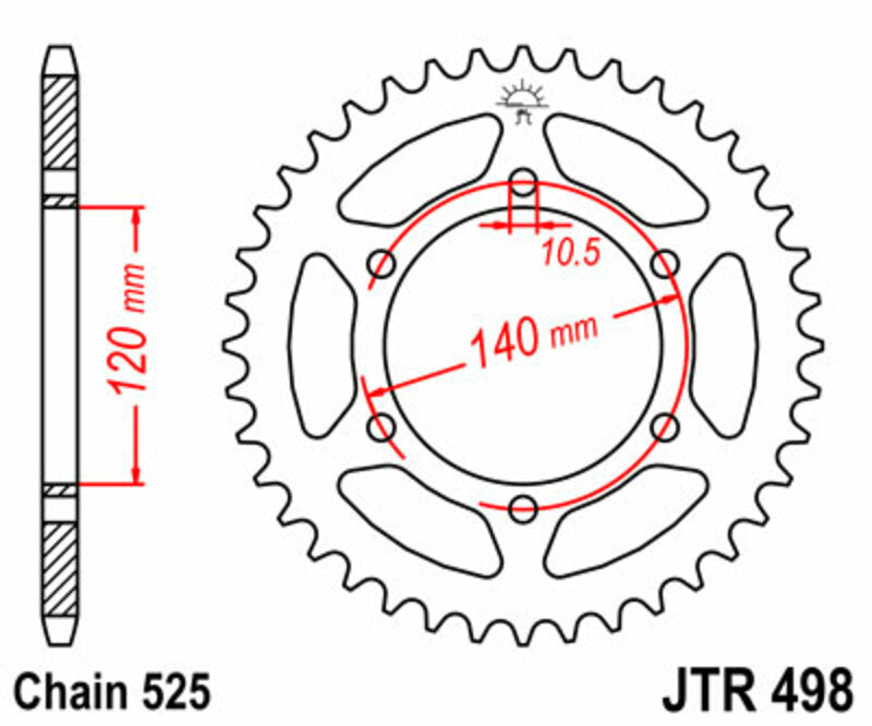 Corona JT SPROCKETS acero estándar 498 - Paso 525 JT SPROCKETS JTR498.44