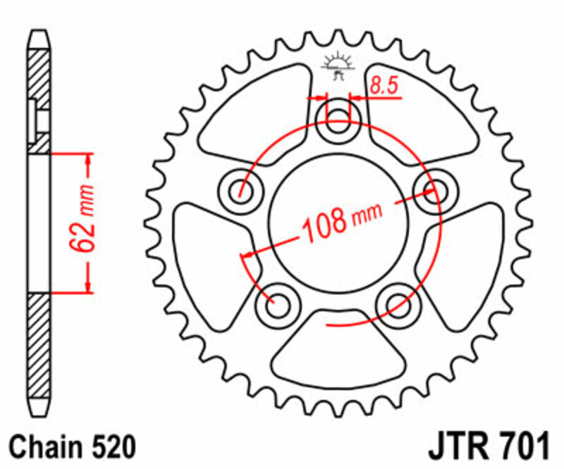 Corona JT SPROCKETS acero estándar 701 - Paso 520 JT SPROCKETS JTR701.42