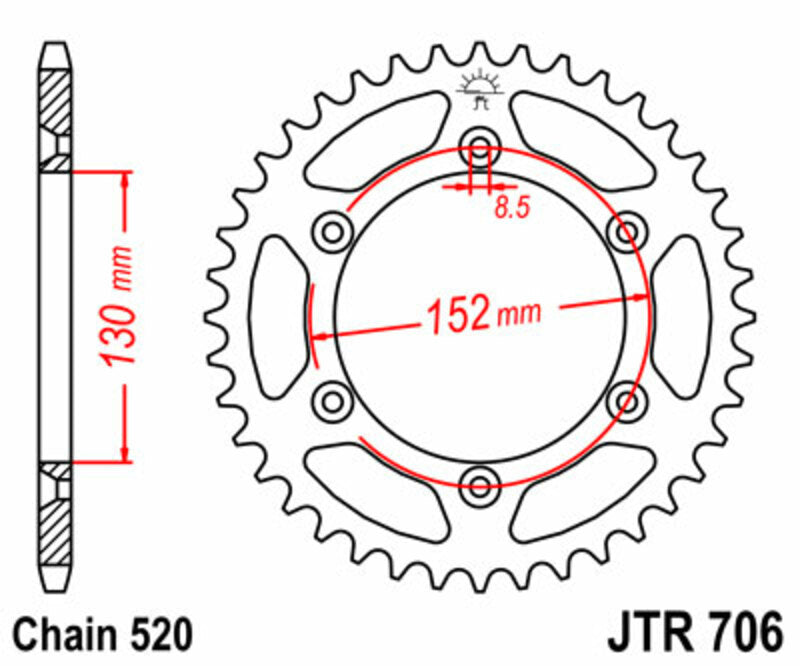 Corona JT SPROCKETS acero estándar 706 - Paso 520 JT SPROCKETS JTR706.46