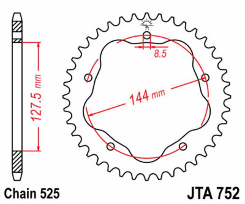 Corona JT SPROCKETS aluminio 752 - Paso 525 JT SPROCKETS JTR752.39