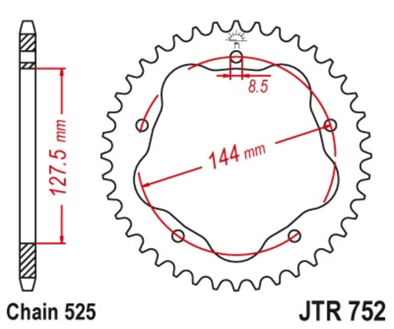Corona JT 752 de acero con 43 dientes paso 525 autolimpiable JT SPROCKETS JTR752.43