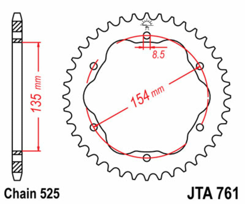 Corona JT SPROCKETS aluminio 761 - Paso 525 JT SPROCKETS JTR761.38