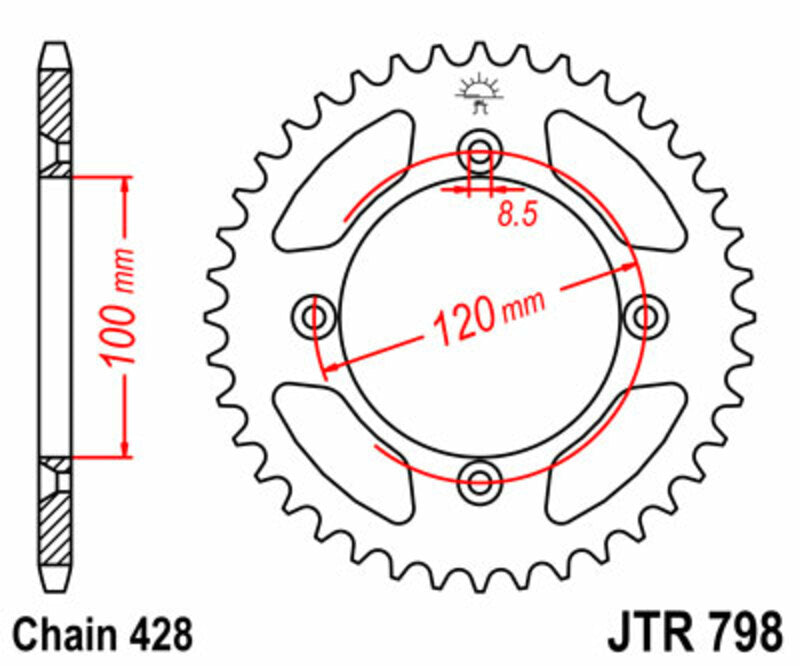 Corona JT 798 de acero con 52 dientes JT SPROCKETS JTR798.52