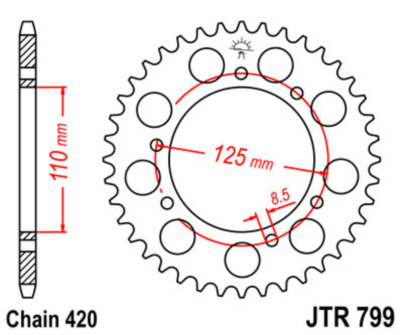 Corona JT SPROCKETS acero estándar 799 - Paso 420 JT SPROCKETS JTR799.50