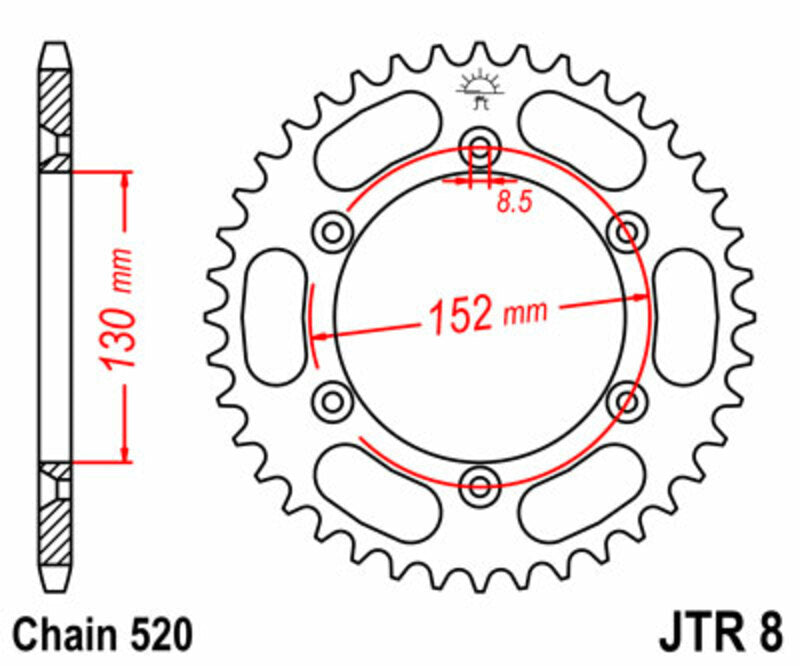 Corona JT SPROCKETS acero estándar 8 - Paso 520 JT SPROCKETS JTR8.51