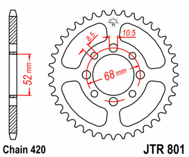Corona JT 801 de acero con 49 dientes JT SPROCKETS JTR801.49