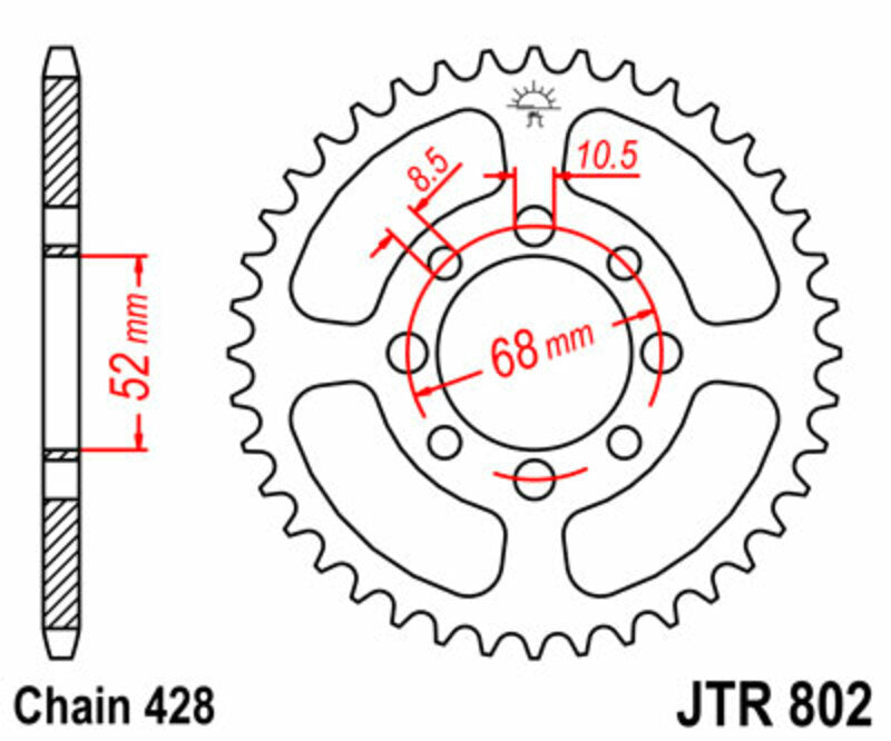 Corona JT SPROCKETS acero estándar 802 - Paso 428 JT SPROCKETS JTR802.34