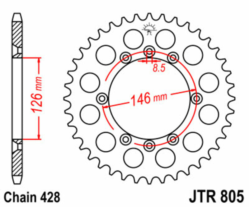 Corona JT SPROCKETS acero estándar 805 - Paso 428 JT SPROCKETS JTR805.50
