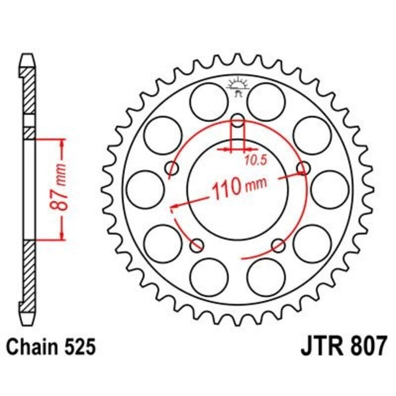 Corona JT 807 de zinc negro con 45 dientes JT SPROCKETS JTR807.45ZBK
