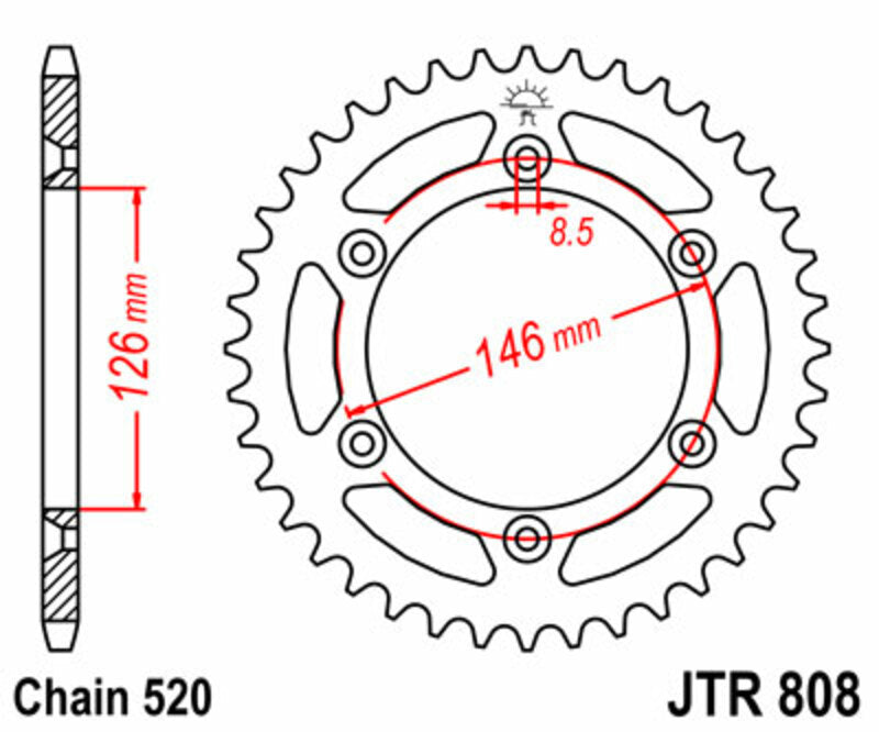 Corona JT SPROCKETS acero estándar 808 - Paso 520 JT SPROCKETS JTR808.41