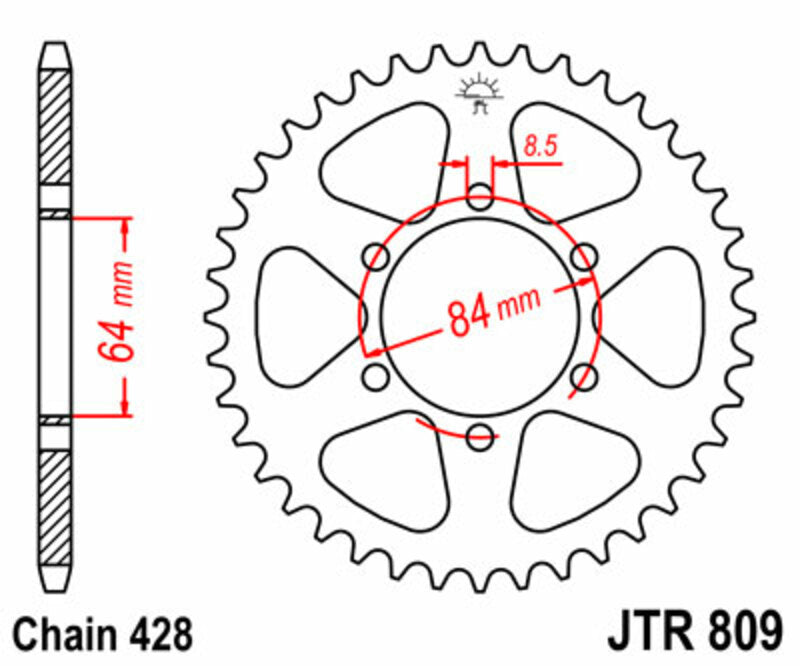Corona JT SPROCKETS acero estándar 809 - Paso 428 JT SPROCKETS JTR809.53