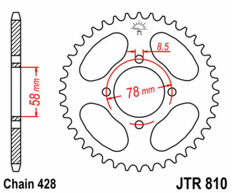 Corona JT SPROCKETS acero estándar 810 - Paso 428 JT SPROCKETS JTR810.41